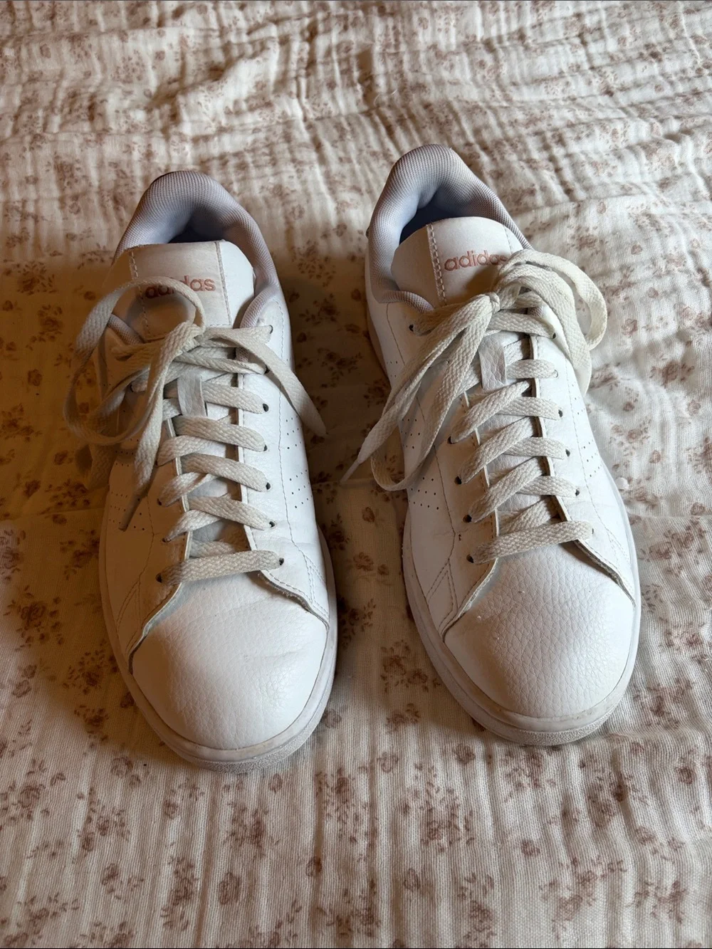 adidas White Leather Low-Top Sneakers with Subtle Gold Logo